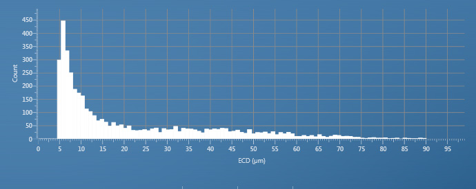 Fig. 9. Equivalent Circular Diameter histogram of air filter particles